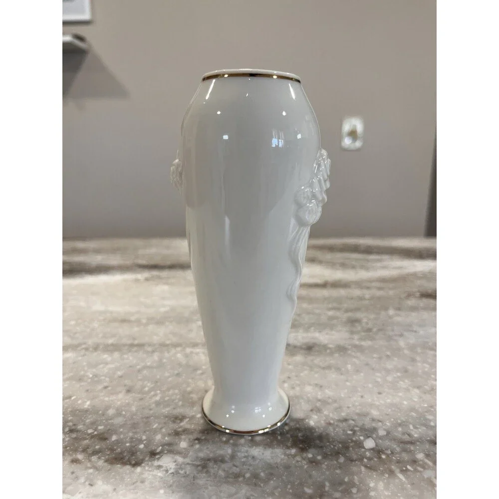 Rose Blossom Bud Vases, Ivory 24k Gold trim 5.75